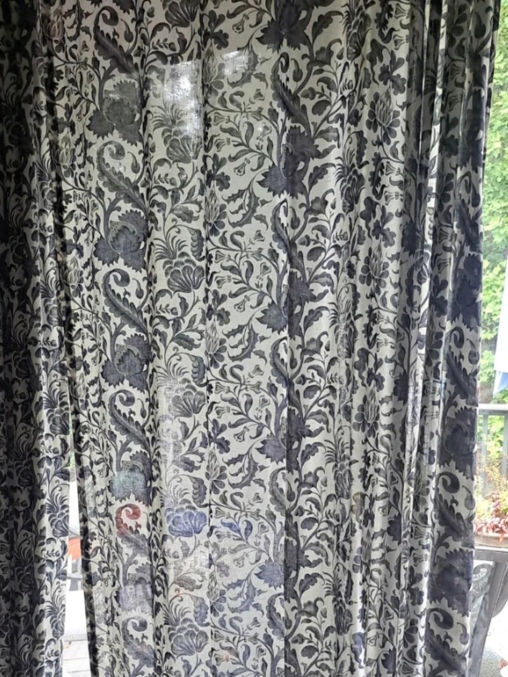 Sheer Floral Panel Curtain in Gray Blue and White - Home Accents 2 pce Set 96in
